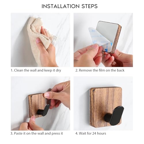 DELITON Rustic Style Hanging Towel Hooks - Decor Adhesive Wood Wall Hooks