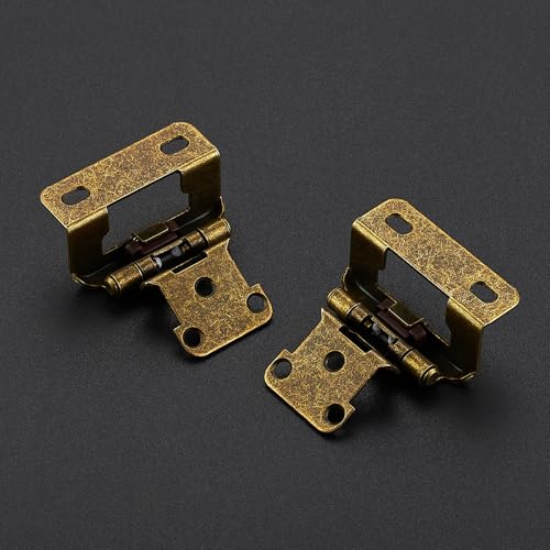 Ravinte Antique Brass Semi-Overlay 1/2 inch Self-Closing Hinges, 10 Pack - color: Antique Brass