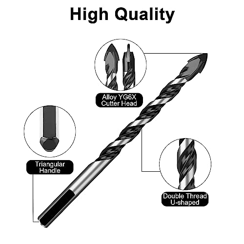 12 Pcs Masonry Drill Bits Set (1/8"-1/2"), Concrete Drill Bit