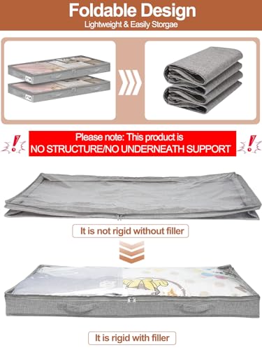 punemi Low-Profile Under Bed Storage Containers, 20 x 40 x 3 in, 4 Pack - color: Grey, size: 4 Pack-3 inch Tall-Soft