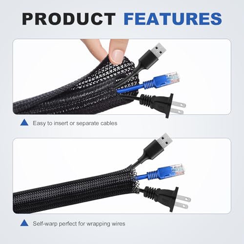 1/2" Cable Management Loom Wrap Sleeve Cord Wire Hider Organizer Covers - size: 1/2"-8ft