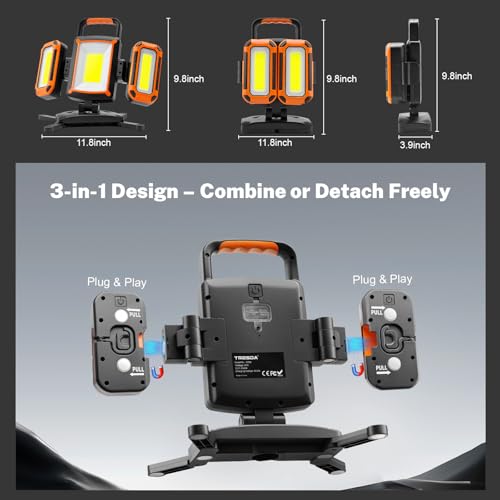 5000LM 50W Rechargeable Magnetic Work Light for Auto Repair, 2 Side Lights - color: Orange