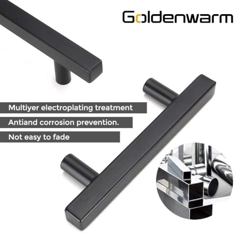 Goldenwarm 10 Pack 3-3/4 Inch Black Cabinet Handles Kitchen Drawer Pulls - color: Black, size: 3-3/4 Inch Hole Center