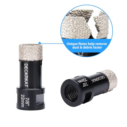 Diamond Core Drill Bit Vacuum Brazed 7/8" 22mm Diamond Hole Saw with Flutes for Granite Quartz Hard Porcelain Tile with 5/8-11 Female Thread & 3/8" Hex Shank Adapter Fit Angle Grinders & Drills - size: 7/8”(22mm)