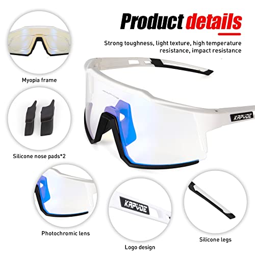 KAPVOE Photochromic Cycling Glasses Clear Mountain Bike Glasses K9022 - color: Black-white-photochromic-blue
