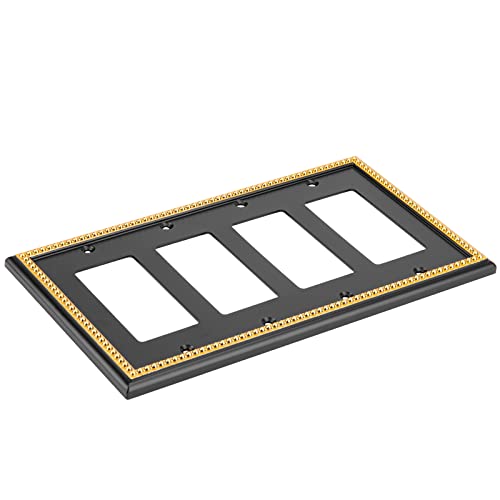 Pearled Frame Decorative Wall Plate Switch Plate Outlet Cover (Quad Decorator, Black & Dark Golden) - style: Quad Decorator