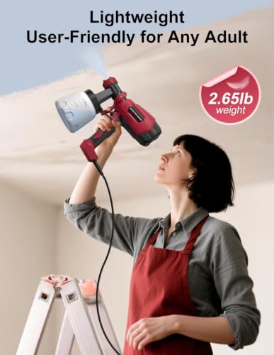Paint Sprayer, Electric Spray Paint Gun, 3 Modes & 4 Brass Nozzles - color: Red