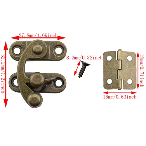 2 Sets Antique Right and Left Latch Hook Hasp and 4pcs Small Box Mini Hinges with Replacement Screws, Bronze