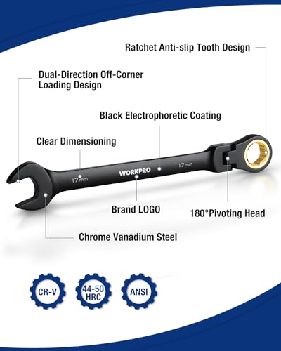 WORKPRO 8-piece Ratcheting Combination Wrench Set, Metric & Anti-Slip Tooth - size: Metric, style: Anti-Slip Tooth