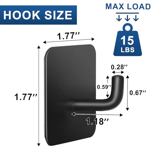 Adhesive Hooks for Bathrooms, 4 Piece Towel Hooks for Hanging Hat Robe Coat, Stick on Hooks for Kitchens, Strong Self-Adhesive No Damage Waterproof Stainless Steel Sticky Hook (Black) - color: Square-A-Black