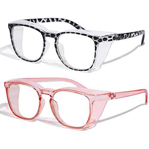 Safety Glasses Anti Fog Clear Blue Light Blocking Eye Protection Nurse Goggles for Women Men - color: A6 Leopard + Clear Pink