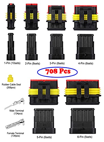 708pcs 1/2/3/4/5/6 Pin Connector Automotive Electrical Waterproof Connector - style: 708 pcs