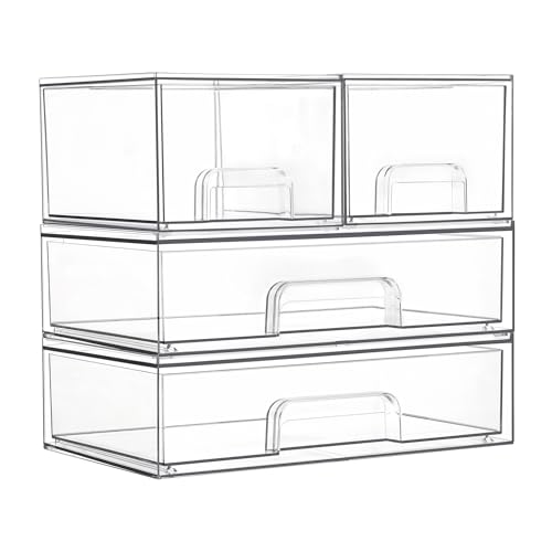 Vtopmart Clear Stackable Storage Drawers Set of 4, Plastic Organizer Bins - style: 2 Small+2 Wide