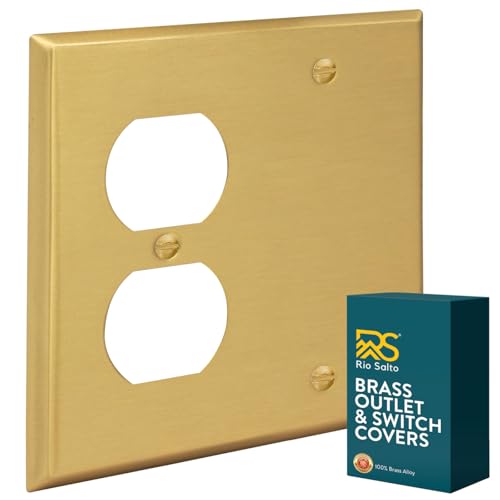 Rio Salto Metal 2-Gang Gold Outlet Cover or Light Switch Cover Wall Plate, Blank Duplex Combination Corrosion Resistant Receptacle Wallplate 2 Gang Double STANDARD SIZE Brass (Blank Duplex Combo) - color: Combo 2-Gang Blank Duplex
