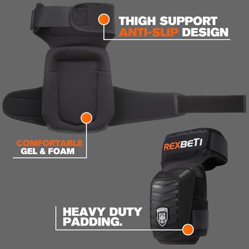 REXBETI Knee Pads for Men, Anti-slip Construction Gel Knee Pads for Work - color: Black&Black