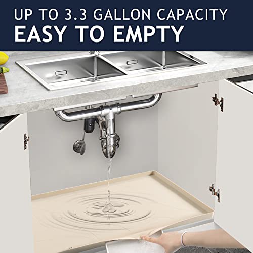 Heavy Duty Silicone Under Sink Mats for Kitchen Waterproof 31" x 22", Extra Thick Under Sink Rubber Mat Drip Tray, Raised Edge Under Sink Liner,Prevent Drips, Leaks, Spills,Taupe - color: Beige, size: 31'' x 22'' x 1''