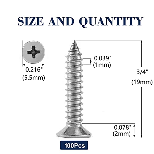 #4 x 3/4" Wood Screw 100Pcs 18-8 (304) Stainless Steel Screws Flat Head Phillips Fast Self Tapping Drywall Screws by SG TZH - size: #4 x 3/4"