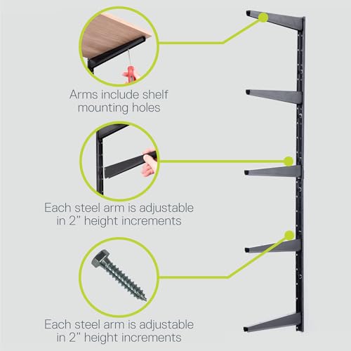 Delta Minimalistic Black Shelf Brackets Cycle, Set of 10 Fully Adjustable 12-inch Heavy Duty Shelf Brackets, Holds Up to 480 lbs, Modern Shelf Bracket for Wood Shelves - style: 12" Black 5-Tier Heavy Duty Rack
