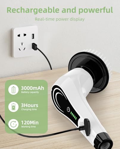 8-Head Cordless Electric Spin Scrubber, Adjustable Handle, White - size: 8heads