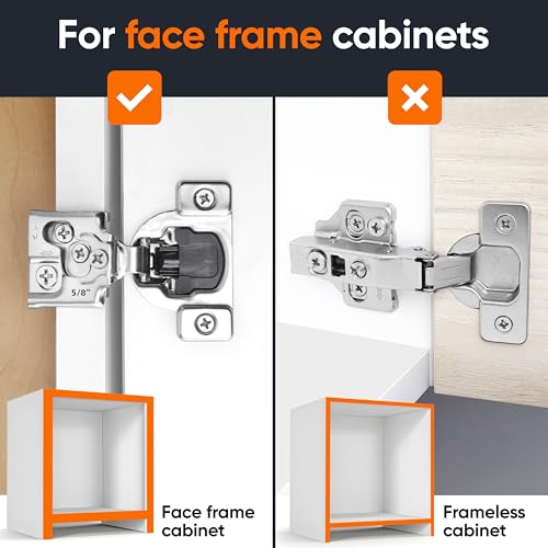 Decobasics 50 Pack Soft Close Cabinet Hinges – 5/8" Overlay for Kitchen Cabinet Doors, Face Frame Concealed Hidden Hinges – Stainless Steel, Self-Closing with 3-Way Adjustment & Slow Close Damper - size: 5/8 Inch