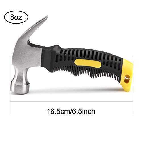 ZOENHOU 6 PCS 8 Oz Claw Hammer, Small Stubby Mini Hammers Bulk with Anti-Slip Plastic Coated Soft Handle, Roofing Tools for Car Window Framing Jewelry Making, 6.5 Inch