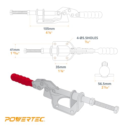 POWERTEC 6PK Toggle Clamp, 300lbs Holding Capacity, 302F Quick Release Push/Pull Clamp for Woodworking Jigs and Fixtures, Pocket Hole Jigs, Welding, CNC (20304-P6) - size: 302F, 6PK