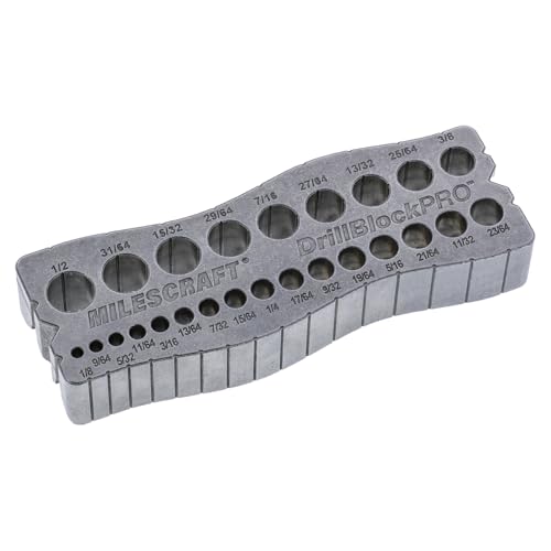 Milescraft 1307 Drill Block PRO – All-Metal Handheld Drilling Guide for Straight Holes. 25 Drill Guides in One! 1/8” to 1/2” in 1/64” Increments. Dual V-Groove Design for Round Stock & Corners