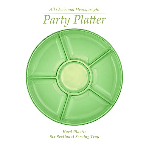 Plasticpro 6 Sectional Round Plastic Serving Tray/Platter (2, Green) - color: Green