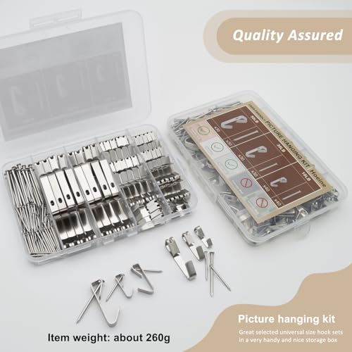 200Pcs Picture Hanging Kit with Nails & Hooks 10/30/50lb for Drywall - style: Silver