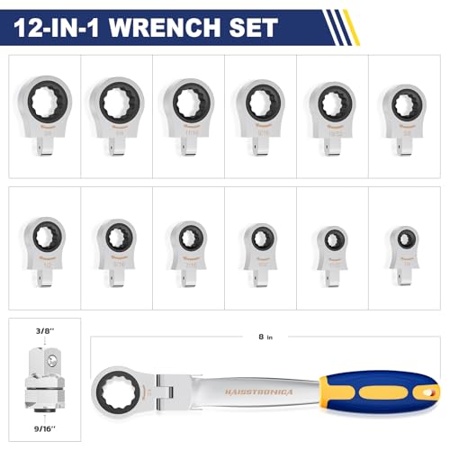 haisstronica 13PCS Flex-Head Ratcheting Wrench Set, SAE 1/4-3/4 Inch - size: SAE-12 in 1