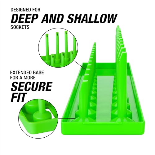 OEMTOOLS 22233 6-Pc SAE & Metric Socket Tray Set for Sizes 1/4", 3/8”, 1/2" - color: Black/Green