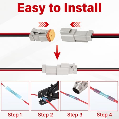 Deutsch DT 2 Pin Grey Male Female Wiring Harness Connector 6 Kits, 16 AWG - color: 6 Sets-Grey, size: 2Pin