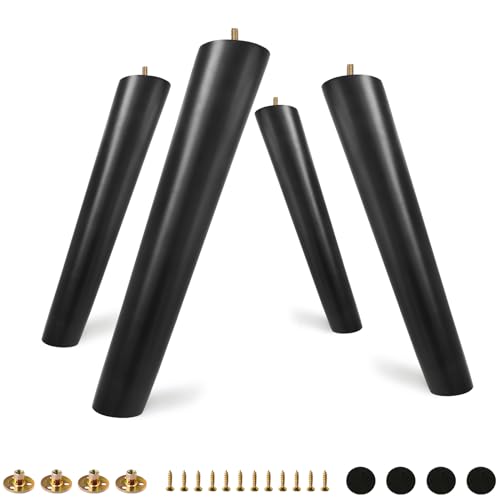 FoDau770 Rubber Wood Legs 12", Slant Taper, 5/16"-18 Thread, Black, 4pcs | Wood Couch legs - Mid Century Sofa Legs - Furniture legs Replacement for Cabinet Dresser Chair Ottoman - color: Black, size: 12 Inch - Slanted (80°)