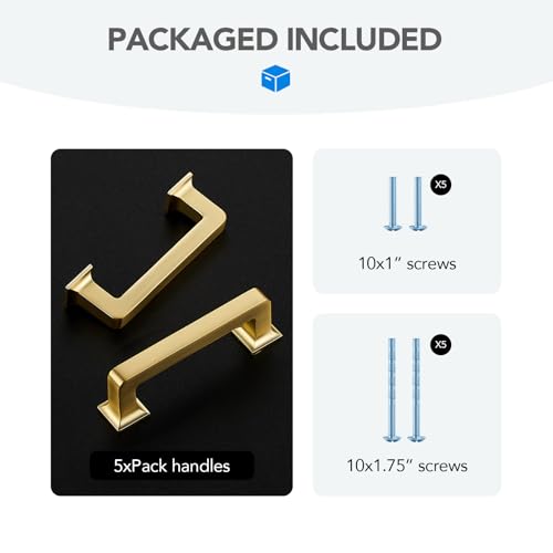 HOME EDIT Brushed Gold Cabinet Handles Zinc Pulls 3 Inch 5 Pack - color: Brushed Gold, size: 3 inches Hole Center