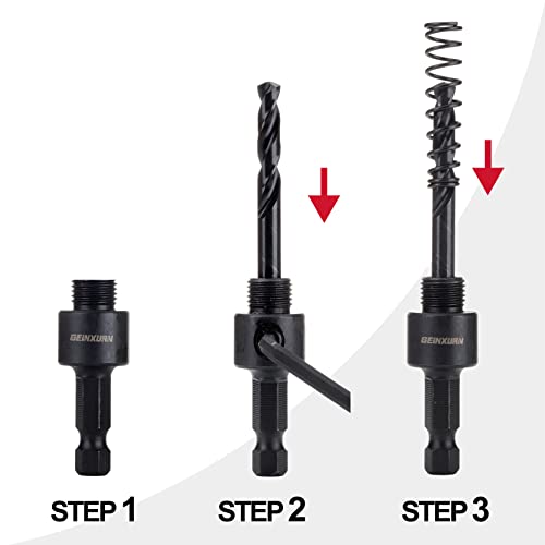 GEINXURN Quick Change Hole Saw Mandrel, 7/16-Inch and 3/8 Inch Hole Saw Arbor with 3Pcs Central Drill/2PCS Hex wrench/2Pcs Spring - size: GHSM014QC