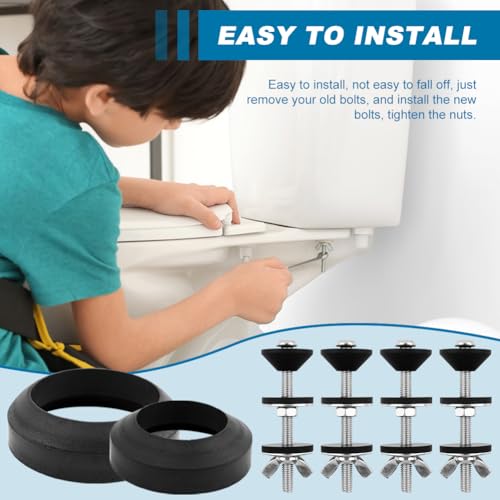 Universal Toilet Tank to Bowl Gasket & Bolts Kit, 4 Sets 5/16"x3.15" Stainless Steel Bolts, Heavy Duty Rustproof Hardware for Most 2-Inch & 3-Inch Flush Valve Toilet Tanks