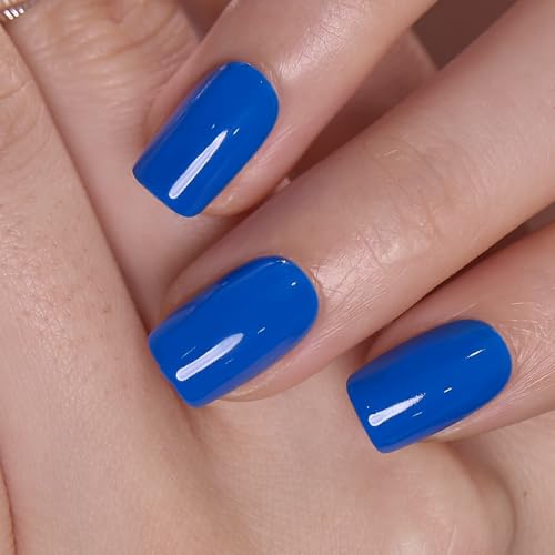CurvLife Short Square Ombre Cat Eye Press On Nails, Cloud Fade Gray White - color: Cobalt Rush