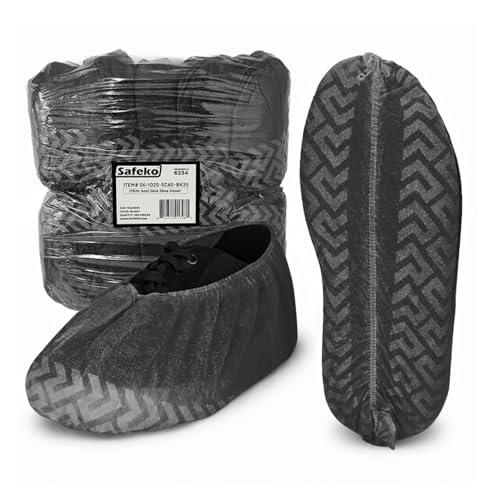 Premium Disposable Boot & Shoe Covers Booties, Durable, Non-Slip, Non-Toxic, Recyclable Protectors, Fits Most Shoes - Black - Pack of 100 (50 Pairs) - style: Black Bag of 100