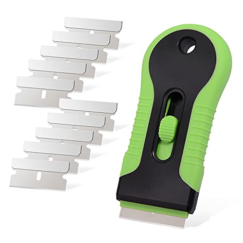 EHDIS Car Sticker Remover Glass Cooktop Razor Scraper with 10pcs Replace Blades for Label,Glue,Paint,Adhesive Remover,Oven Door, Stove Cleaning (Green) - color: Green