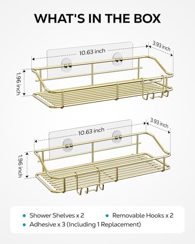 Nieifi Shower Caddy Adhesive, Shower Shelves, Shampoo Holder for Bathroom - color: Gold, size: 2 Pack