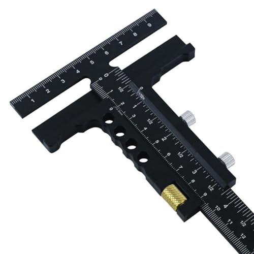 T Shaped Wood Workings Scriber for Carpenter Layout and Measuring, Precision Woodworking Ruler Scribing Tool, Black Accessories Slide Ruler Marking Measuring Gauge, with Fine Tuning