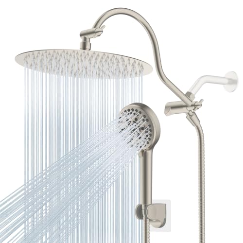 Hibbent All Metal High Pressure Shower Head, 12'' Rainfall Shower Head - color: Brushed Nickel, style: Round 12''