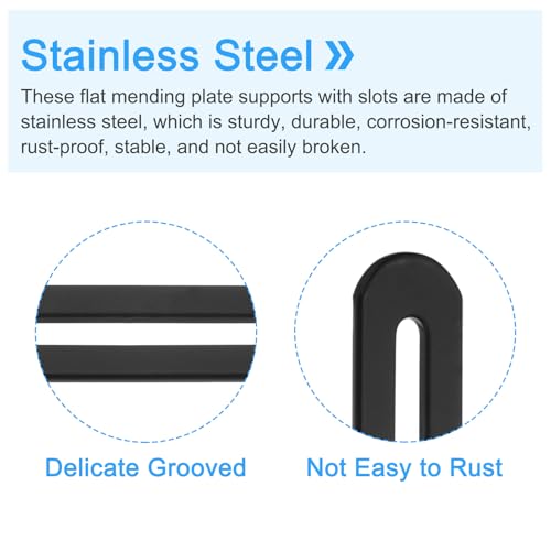 uxcell 2Pcs Adjustable Flat Mending Plate Support with Slot, 8.46 x 0.94 Inch Stainless Steel Slotted Straight Brace Brackets for Wooden Furniture, Black - size: 8.46 x 0.94 Inch