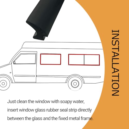 RV Window Seal, W: 1/4" x H: 1/2" Rubber Windshield Gasket, RV Window Weather Stripping for Boat, Vehicle, Home Application and More, 20Feet - color: Black