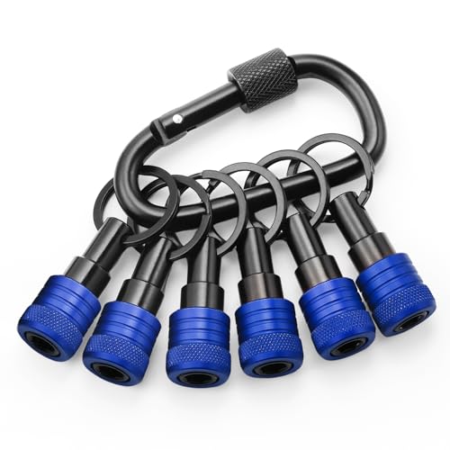 Enhanced Non-Slip Bit Holder Key Chain 6pc, Drill Bit Holder for 1/4 Inch Hex Shank Bits, Bit Holders for Impact Driver Drill Bit Extension, Screwdriver Bit Holder, Quick Change & Easy Access, Blue - color: Blue