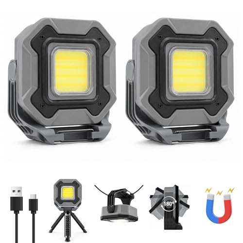 2-Pack 1200LM Magnetic Rechargeable LED Work Light for Car Camp - color: Gray