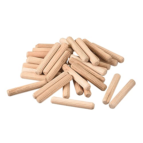 uxcell Wooden Dowel Pins 36pcs 8x50mm(5/16"x2") Fluted Beveled Ends Wood Dowel Pegs Kiln Dried Hardwood for Woodworking Furniture Shelf - size: 8x50mm