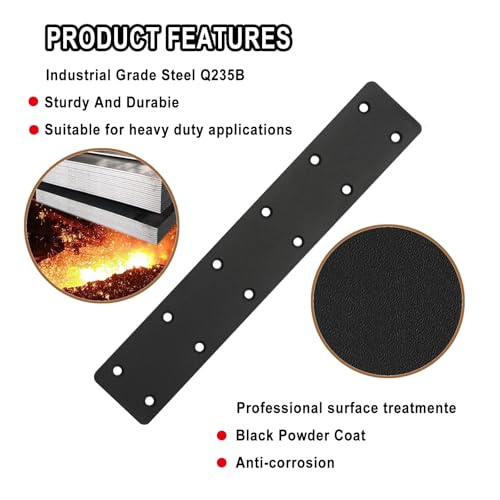 6packs Straight Steel I Shape Flat Plate,Heavy Duty Mending Plate 10.8"x2" for Wood DIY Projects - Large Connector Brace,Post to Beam Connectors Repair Bracket,Joining Brackets