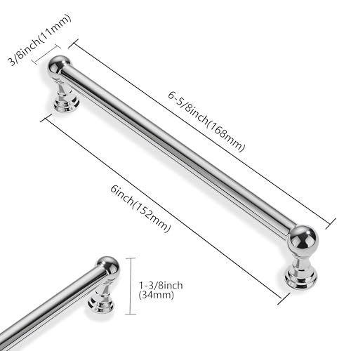 10 Pack 6 Inch Hole Center Polished Chrome Cabinet pulls 100% Solid Heavy Duty Dresser Pulls Cabinet Drawer Pulls for Kitchen Cupboard Hardware - color: Polished Chrome, size: 6 inch hole center