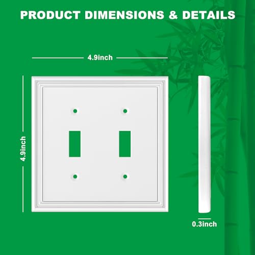 OKAYZIP White Decorative Double Toggle Light Switch Covers Wall Plate | 2 Pack Natural Material 2 Toggle Switch Plate Covers - Modern Style - size: 2 Toggle 2 Pack